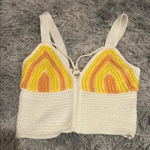 Vibrant Knit Tank Top with Yellow and Orange Accents